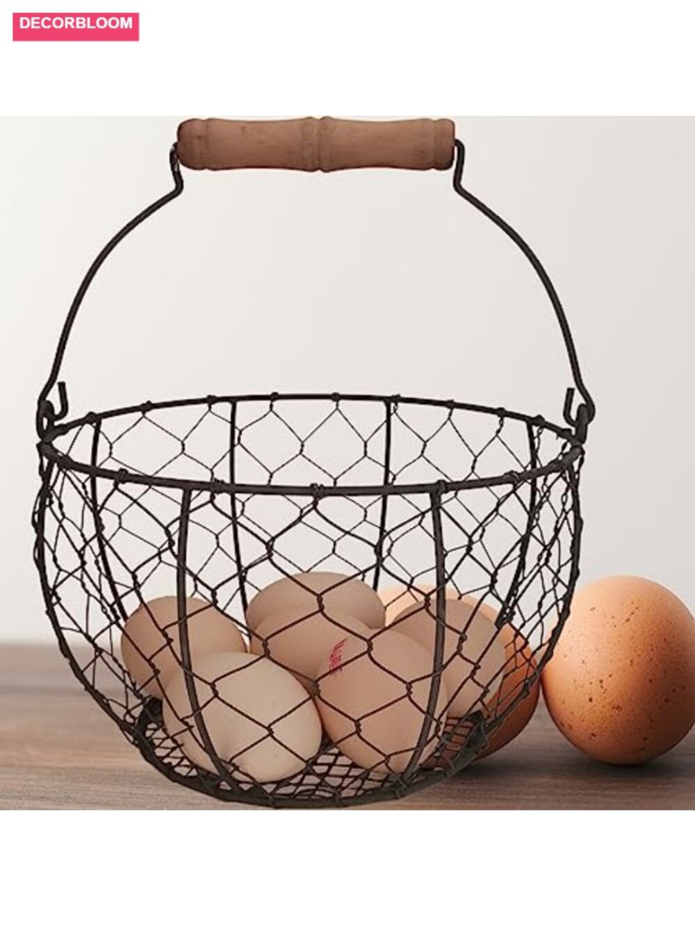 Wire Egg Basket Rustic Metal Farmhouse Countertop Chicken Coop